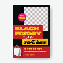 Editable Black Friday Marketing Flyer Template with Bold Text, Sale Offers, Product Deals, Fashion Discounts, Promotion Concepts, Retail Backgrounds, Leaflet, Brochure Layout, retro and vintage style