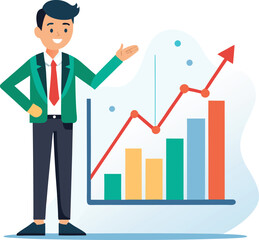 Vector of Investor Pointing at Bearish Trend Chart