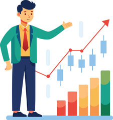Vector of Investor Pointing at Bearish Trend Chart