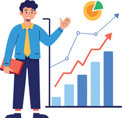 Vector of Investor Pointing at Bullish Trend Chart