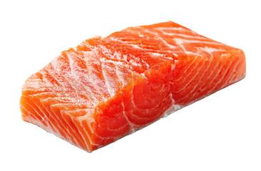 Frozen salmon fillet, bright red, slightly frosty surface