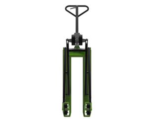 Efficient Green Pallet Truck: Modern Industrial Material Handling for Warehouse Operations. High-Quality 3D Rendered Hand Pump Jack Isolated on Transparent Background for Logistics and Freight.