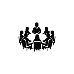Illustration of a business meeting around a round table, a group of people are gathered for discussion and collaboration
