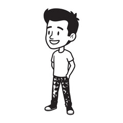 Handsome Man Black and White Illustration Vector Image Male Portrait Fashion Sketch Line Art Design