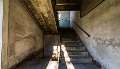 Obraz premium Geometric Shadows on Brutalist Concrete Stairs
