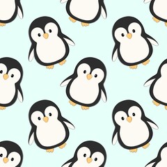 seamless pattern with penguin cartoon