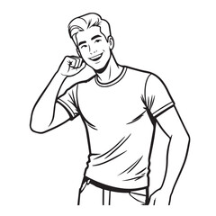 Handsome Man Black and White Illustration Vector Image Male Portrait Fashion Sketch Line Art Design