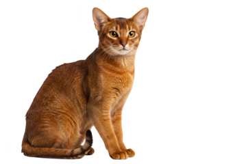 Abyssinian cat sitting and looking forward isolated on transparent background