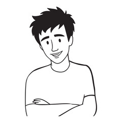 Handsome Man Black and White Illustration Vector Image Male Portrait Fashion Sketch Line Art Design