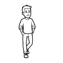Handsome Man Black and White Illustration Vector Image Male Portrait Fashion Sketch Line Art Design