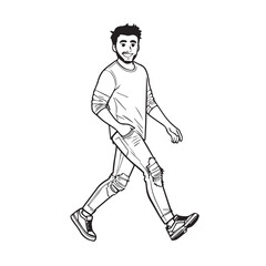 Handsome Man Black and White Illustration Vector Image Male Portrait Fashion Sketch Line Art Design