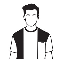 Handsome Man Black and White Illustration Vector Image Male Portrait Fashion Sketch Line Art Design