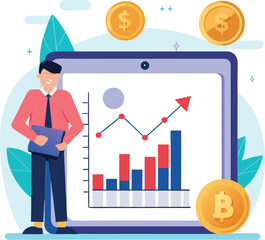 Vector of Investor Tracking Crypto Decline on Tablet