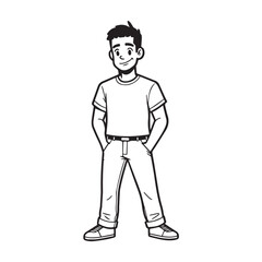 Obraz premium Handsome Man Black and White Illustration Vector Image Male Portrait Fashion Sketch Line Art Design