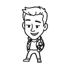 Handsome Man Black and White Illustration Vector Image Male Portrait Fashion Sketch Line Art Design