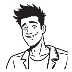 Handsome Man Black and White Illustration Vector Image Male Portrait Fashion Sketch Line Art Design