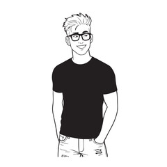 Handsome Man Black and White Illustration Vector Image Male Portrait Fashion Sketch Line Art Design