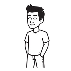 Obraz premium Handsome Man Black and White Illustration Vector Image Male Portrait Fashion Sketch Line Art Design