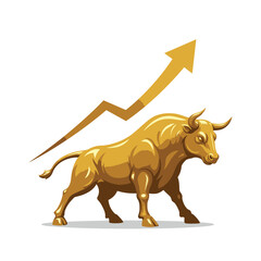 Golden bull with upward trending arrow symbolizing financial growth and market success animal finance