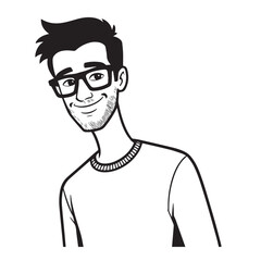 Obraz premium Handsome Man Black and White Illustration Vector Image Male Portrait Fashion Sketch Line Art Design