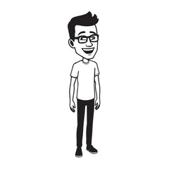 Handsome Man Black and White Illustration Vector Image Male Portrait Fashion Sketch Line Art Design