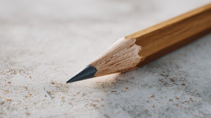 Obraz premium Close up macro shot of wooden pencil tip on textured background surface