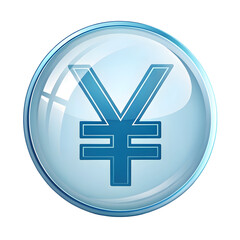 Fototapeta premium Blue Glass Yen Currency Symbol Icon in a Circular Button Design isolated on a transparent background