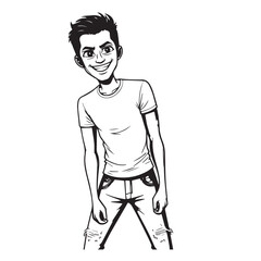 Handsome Man Black and White Illustration Vector Image Male Portrait Fashion Sketch Line Art Design