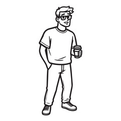 Handsome Man Black and White Illustration Vector Image Male Portrait Fashion Sketch Line Art Design