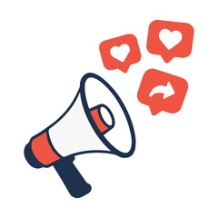 Megaphone Emitting Social Notification Symbols for Digital Marketing
