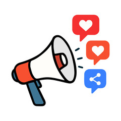 Megaphone Emitting Social Notification Symbols for Digital Marketing