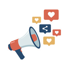 Megaphone Emitting Social Notification Symbols for Digital Marketing