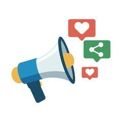 Megaphone Emitting Social Notification Symbols for Digital Marketing