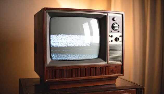 Retro Brown Wooden Television with Static Screen