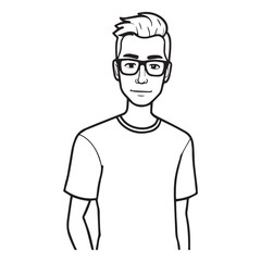 Obraz premium Handsome Man Black and White Illustration Vector Image Male Portrait Fashion Sketch Line Art Design