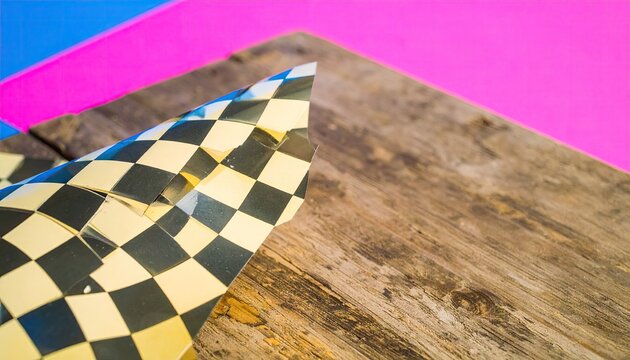 Retro Futuristic Checkerboard Design with Chrome Accents