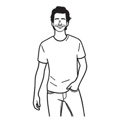 Fototapeta premium Handsome Man Black and White Illustration Vector Image Male Portrait Fashion Sketch Line Art Design