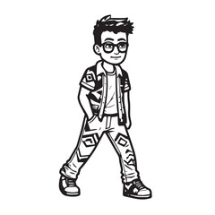 Handsome Man Black and White Illustration Vector Image Male Portrait Fashion Sketch Line Art Design