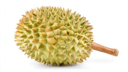 Spiky Durian Fruit Resting on a White Background with a Hint of Exotic Flair
