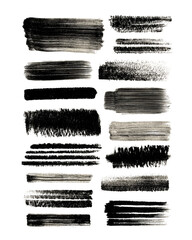 A collection of textured, grayscale brushstrokes.  Various shades of dark gray and light gray.  Abstract, painterly shapes arranged vertically