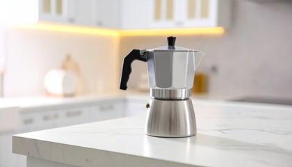 Silver Coffee Kettle on Terrazzo Countertop in Minimalist Kitchen