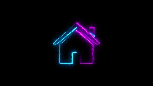 glowing House, home building animation house building apartment property, Neon home icon animation. Glowing neon home button icon animation. Neon line home icon. 