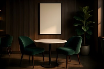 Elegant Modern Restaurant Interior with Blank Poster Mockup