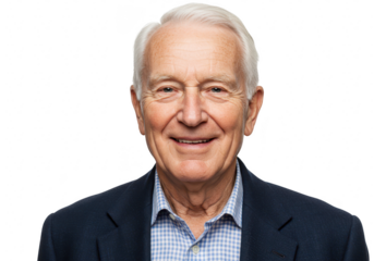 Elderly man in suit and shirt isolated on transparent background