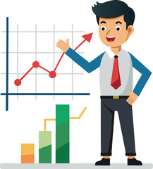 Vector of Stock Analyst Pointing at Bearish Chart