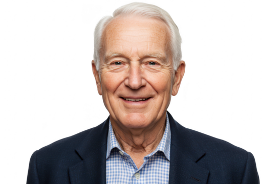 Elderly man in suit and shirt isolated on transparent background