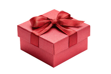 Obraz premium A square, pink gift box with a maroon ribbon bow