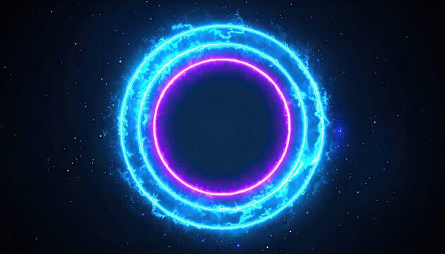 Neon Portal Rings: Cyan Magenta Cinematic Bloom on Dark Background