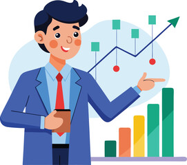 Vector of Stock Analyst Pointing at Bearish Chart