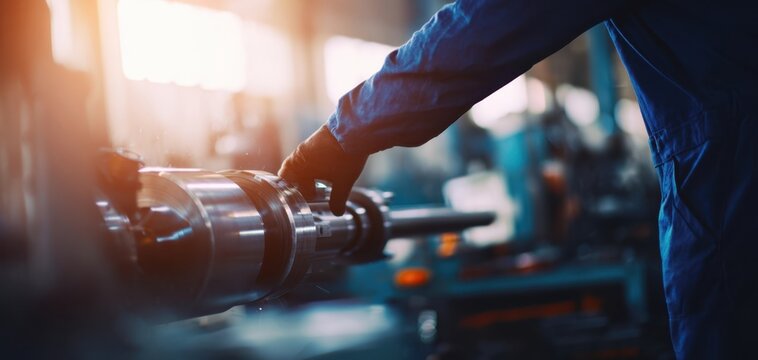 The Lathe Machine Spindle Turning Metal During Precision Manufacturing in Industrial Workshop - Powered by Adobe